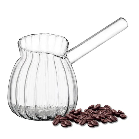 Borosilicate Glass Turkish Ribbed Coffee Pot with Bamboo Lid