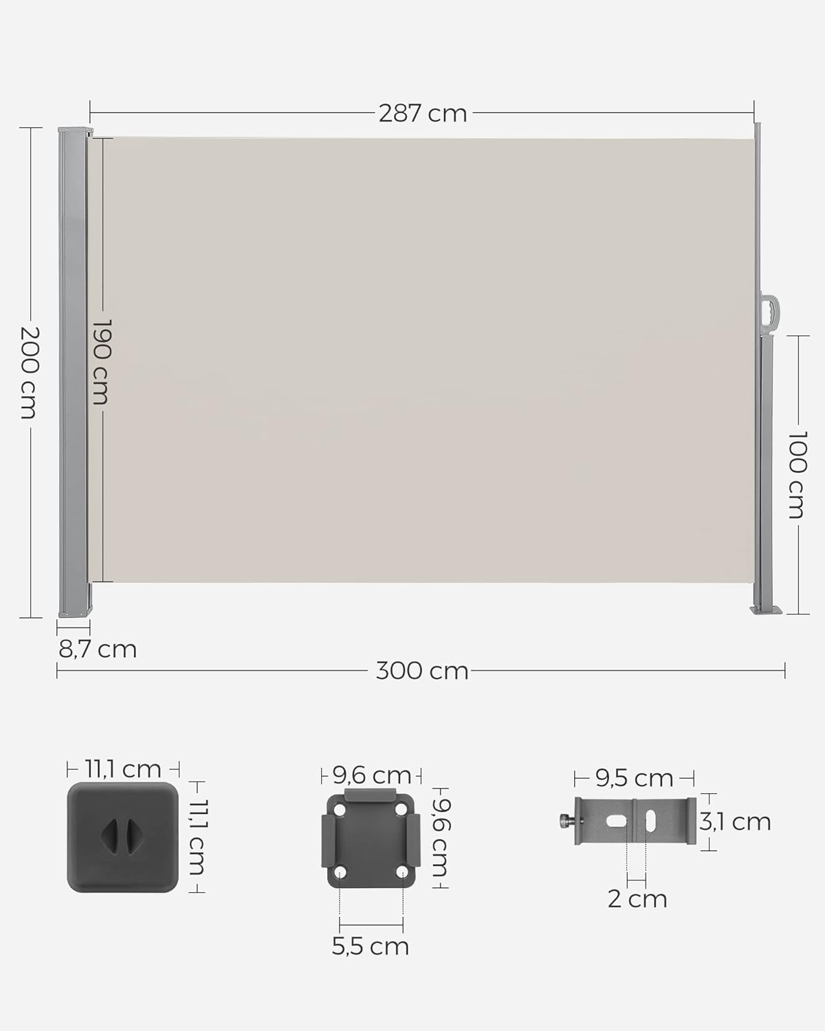SONGMICS Side Awning for Balcony and Terrace GSA200K02