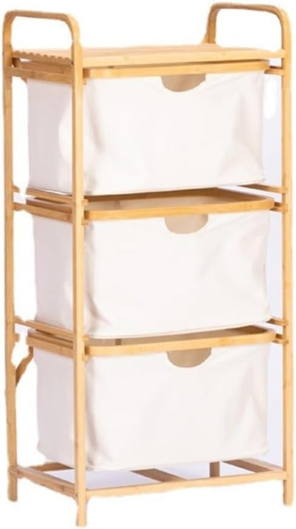 Bamboo White Laundry Basket and Shelf