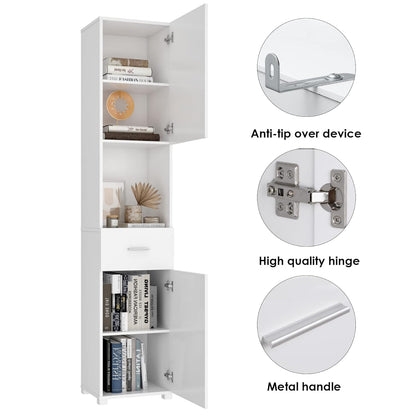 Homfa White Bathroom Storage Cabinet with Doors and Shelves, Modern Wood Style