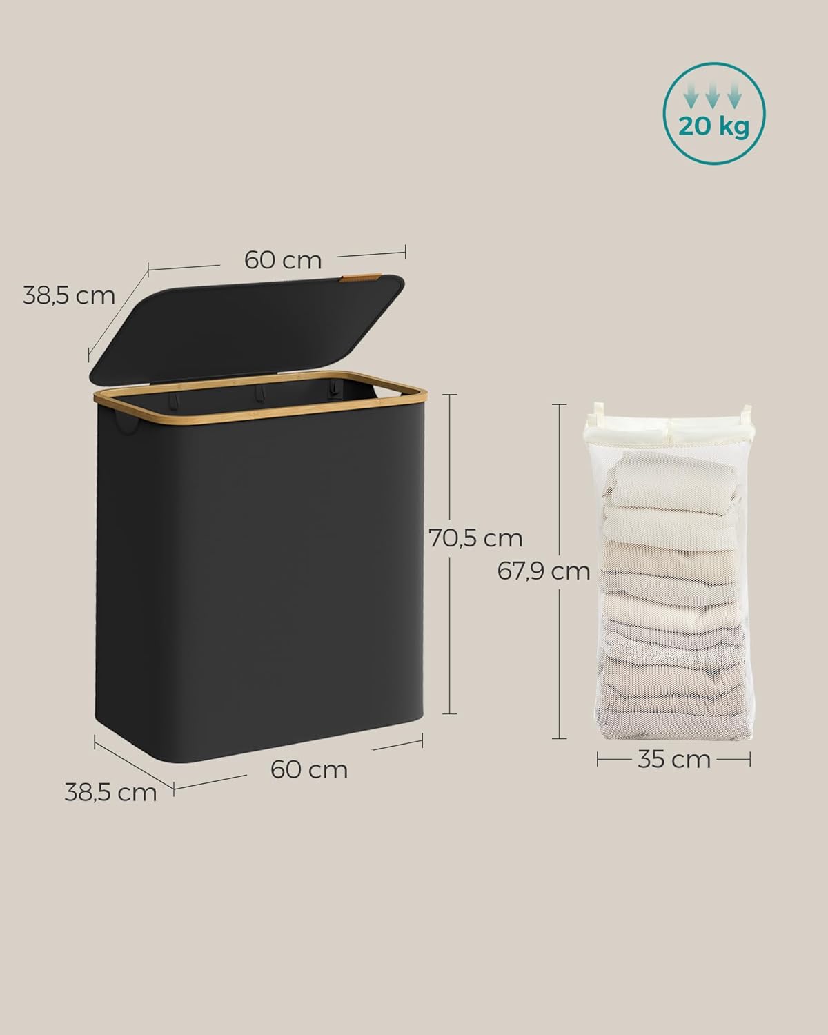 SONGMICS Laundry Basket with 3 Compartments LCB515B01V1