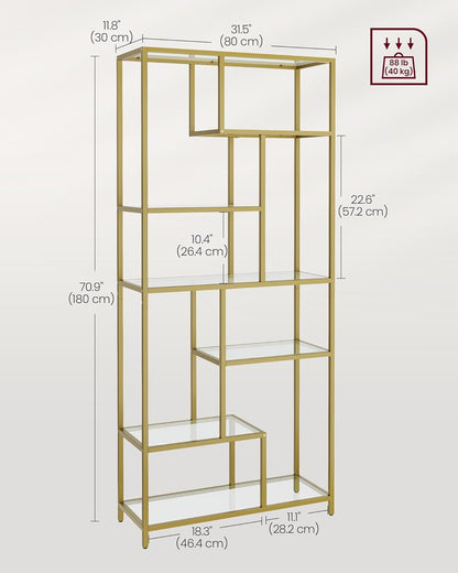 VASAGLE Bookshelf, 6-Tier Tall Bookcase Shelves