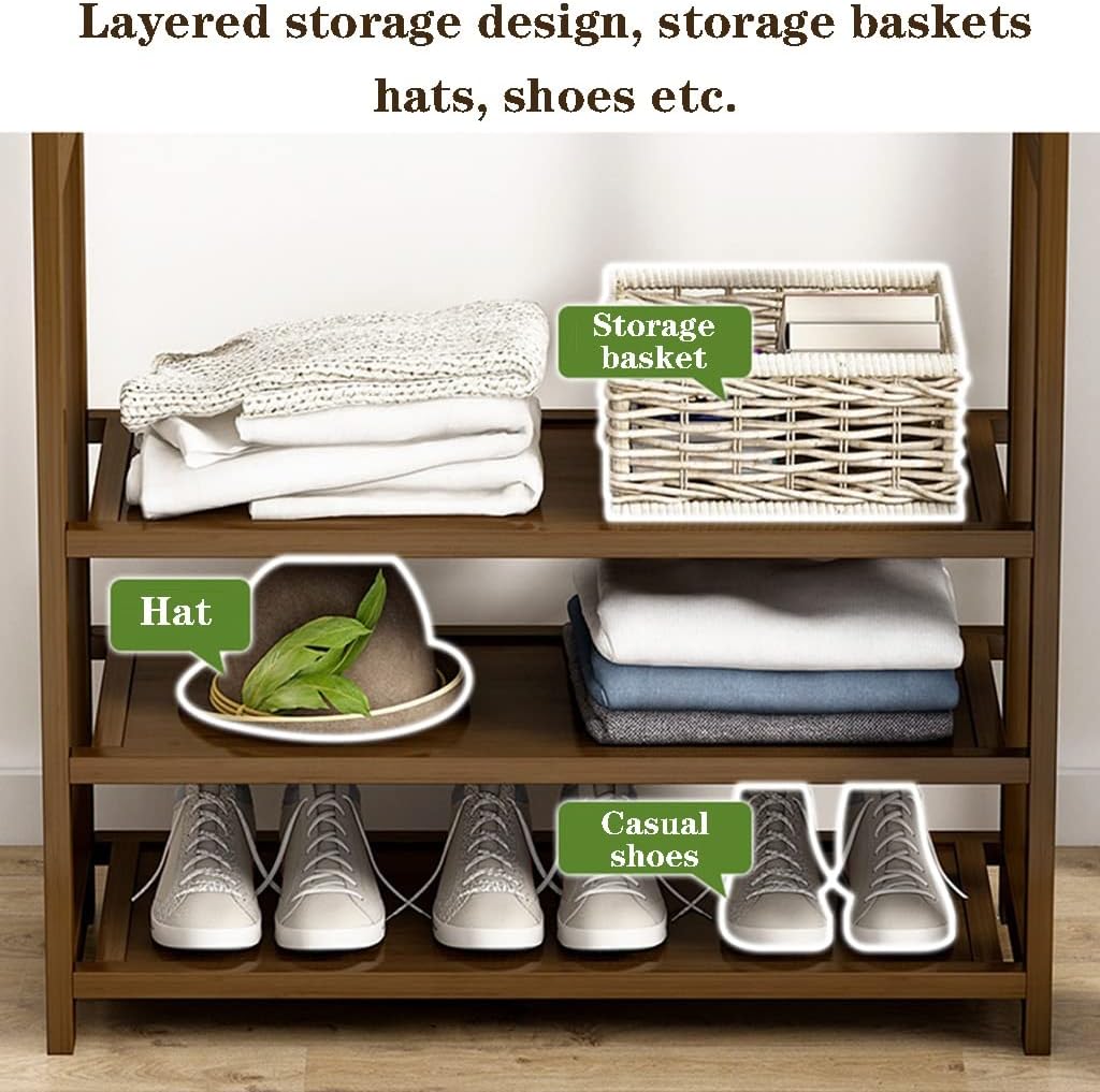 Bamboo Clothes Rack with Shelves