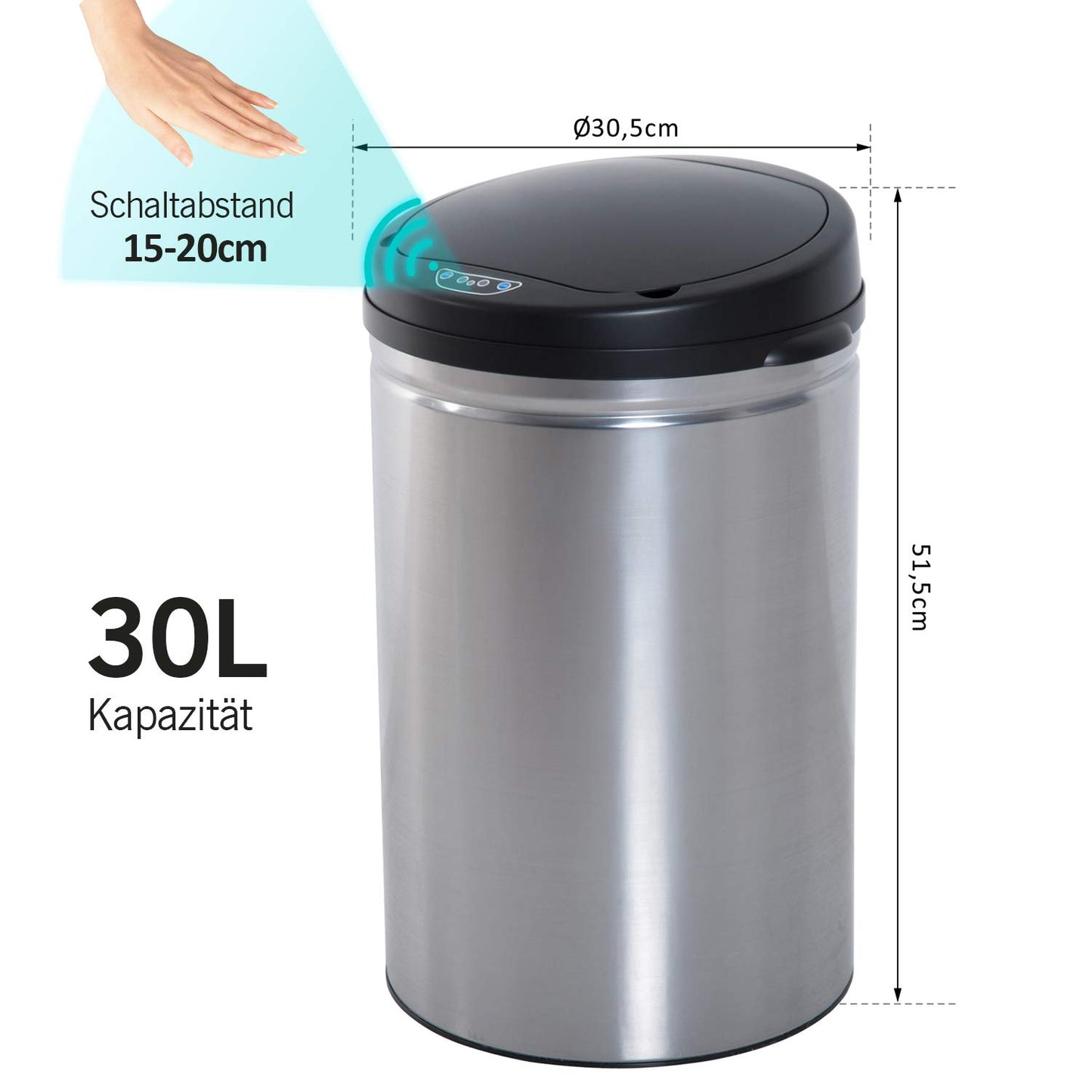 Homcom® Rounded Rectangular Stainless Steel Automatic Sensor Bin