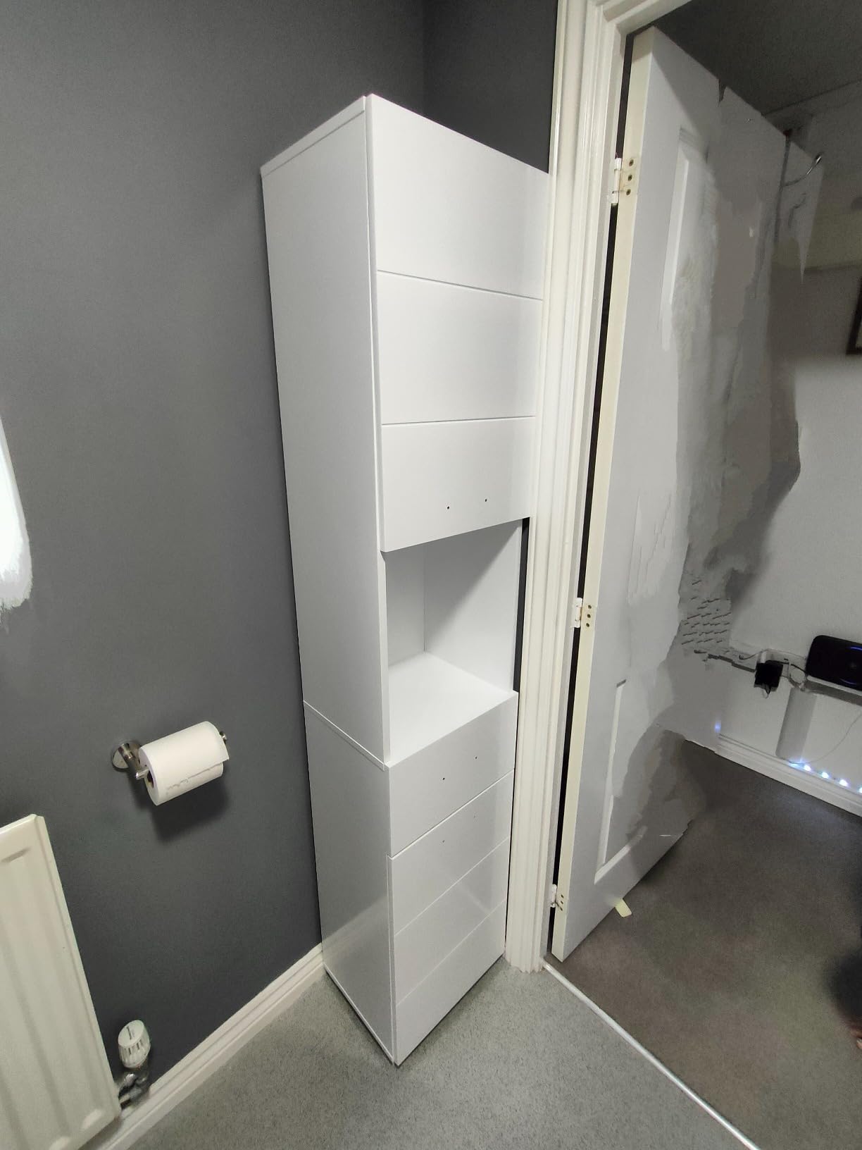 Homfa White Bathroom Storage Cabinet with Doors and Shelves, Modern Wood Style