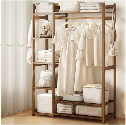 Bamboo Clothes Rack with Shelves