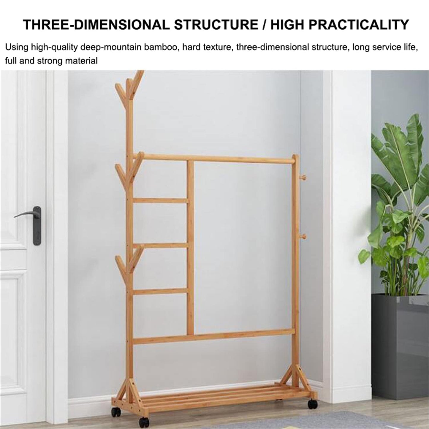 Bamboo Coat Clothes Rack Stand