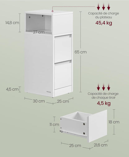 VASAGLE KAILYN Collection - Narrow Bedside Table LET656W01V1