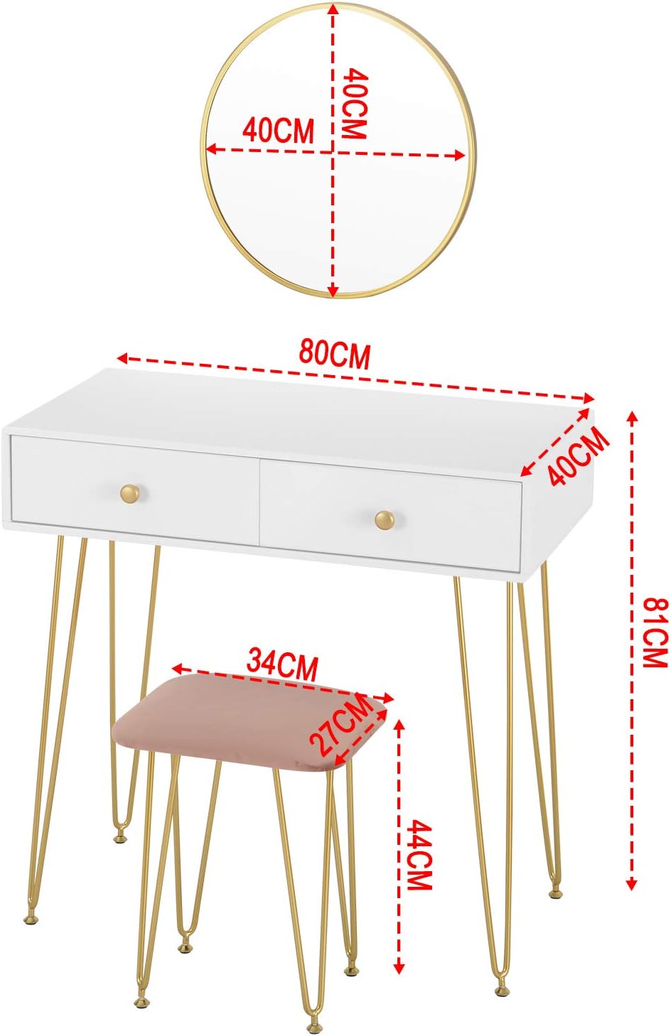 EUGAD Dressing Table with Stool and Wall Mount Mirror makeup vanity