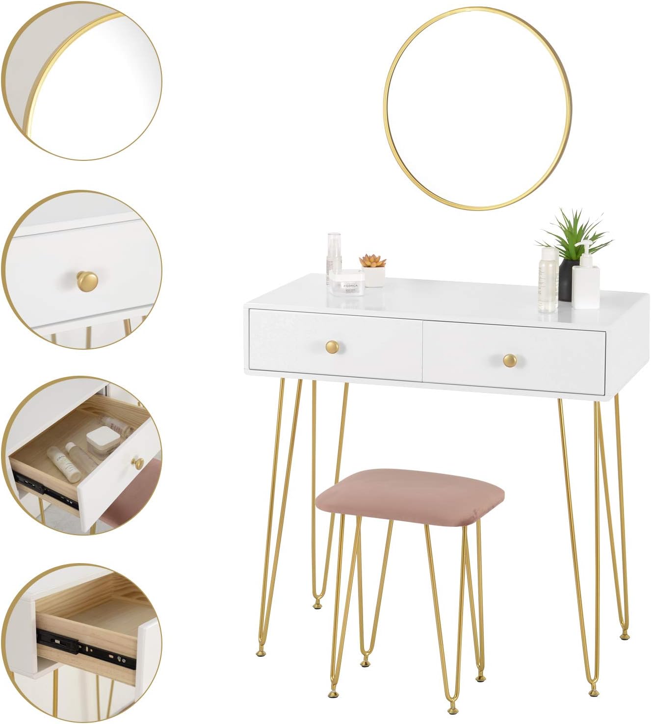 EUGAD Dressing Table with Stool and Wall Mount Mirror makeup vanity
