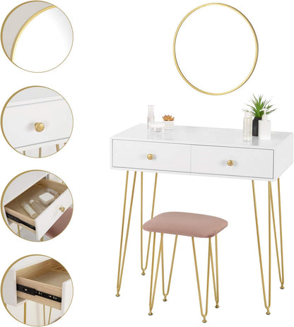 EUGAD Dressing Table with Stool and Wall Mount Mirror makeup vanity