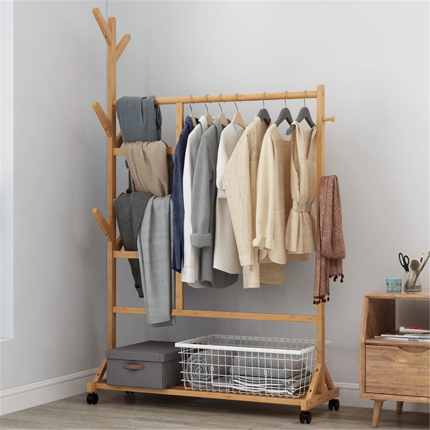 Bamboo Coat Clothes Rack Stand