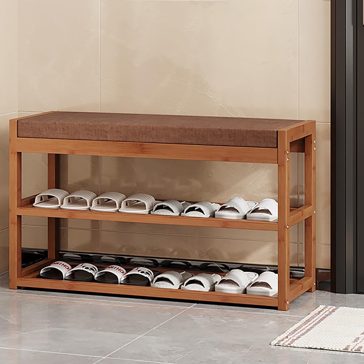 Bamboo 2-Tier Shoe Rack Bench