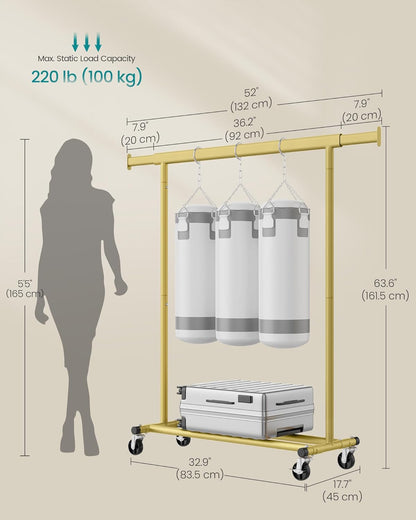 SONGMICS Gold Clothes Rack on Wheels HSR013A01