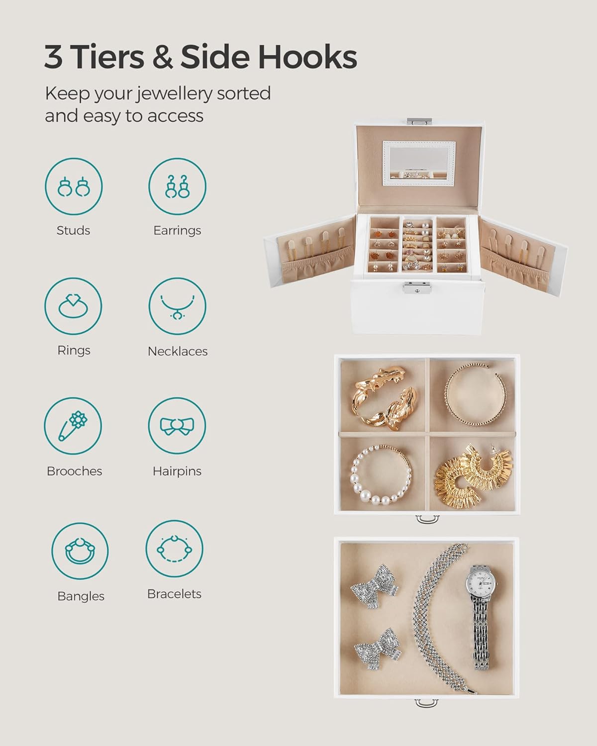 SONGMICS 3 Tier Jewellery Box