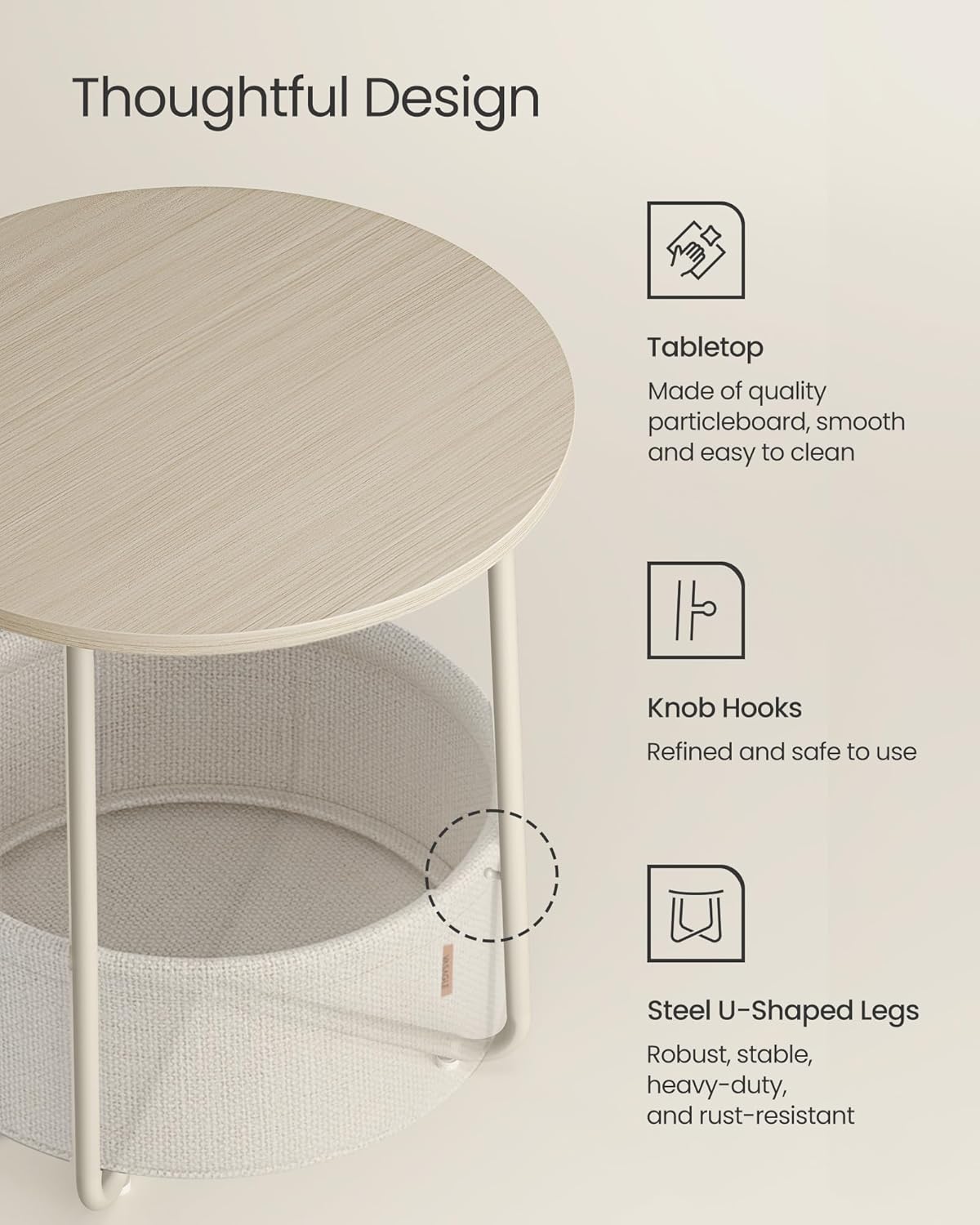 VASAGLE Small Round Side End Table