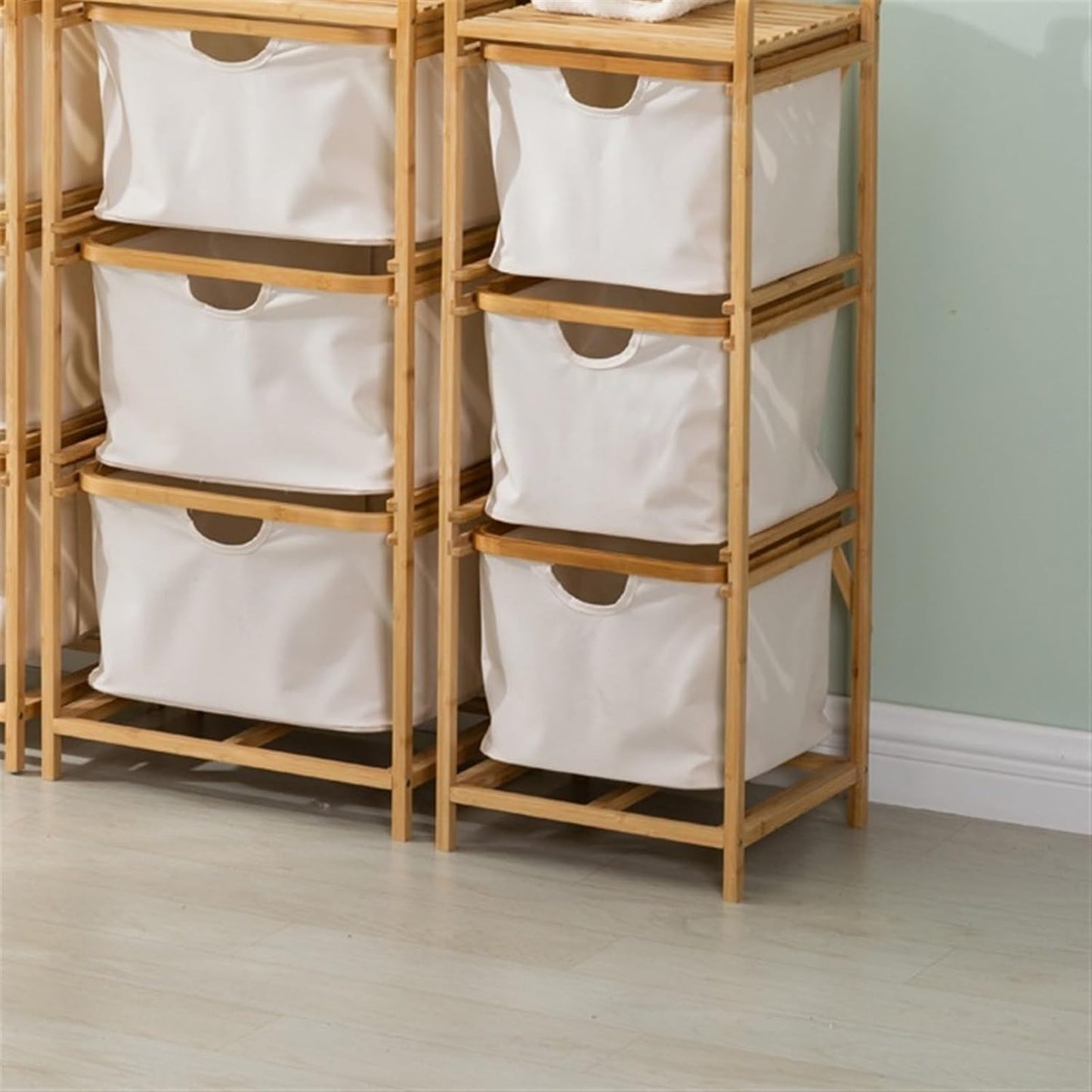 Bamboo White Laundry Basket and Shelf