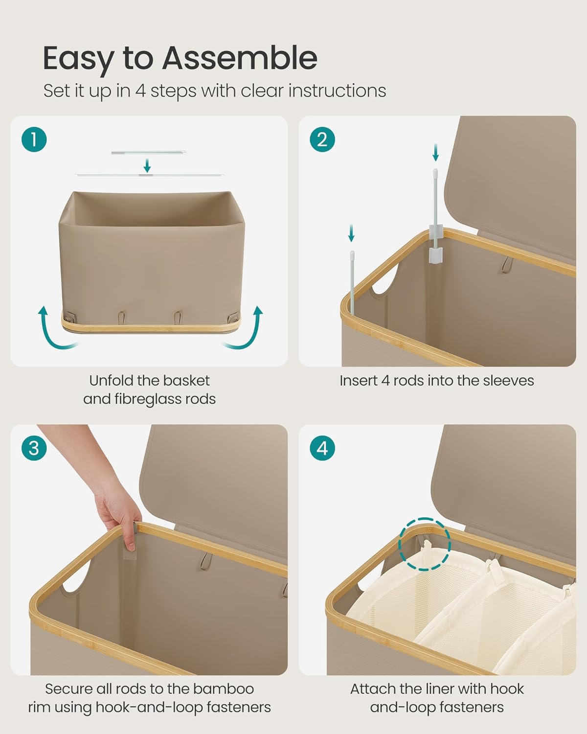 SONGMICS Laundry Basket with Lid LCB515N02