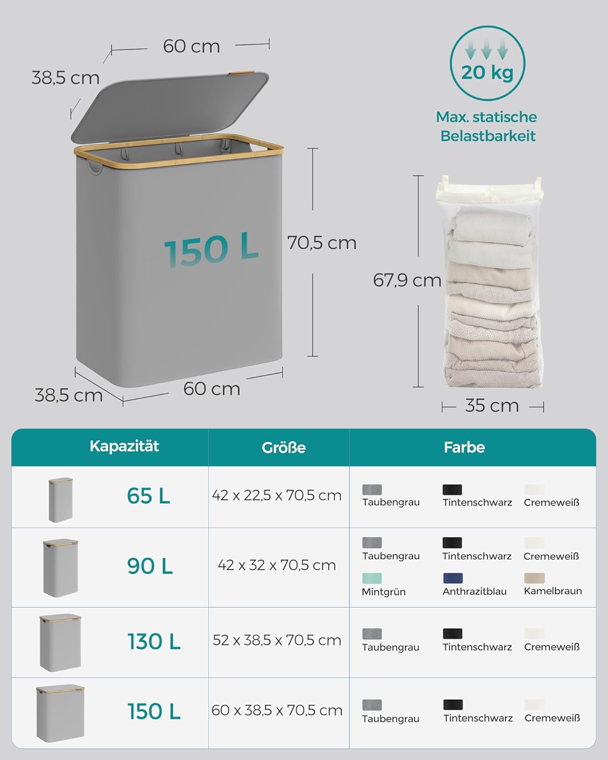 SONGMICS Laundry Basket with Lid LCB515G01V1