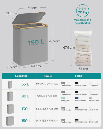 SONGMICS Laundry Basket with Lid LCB515G01V1