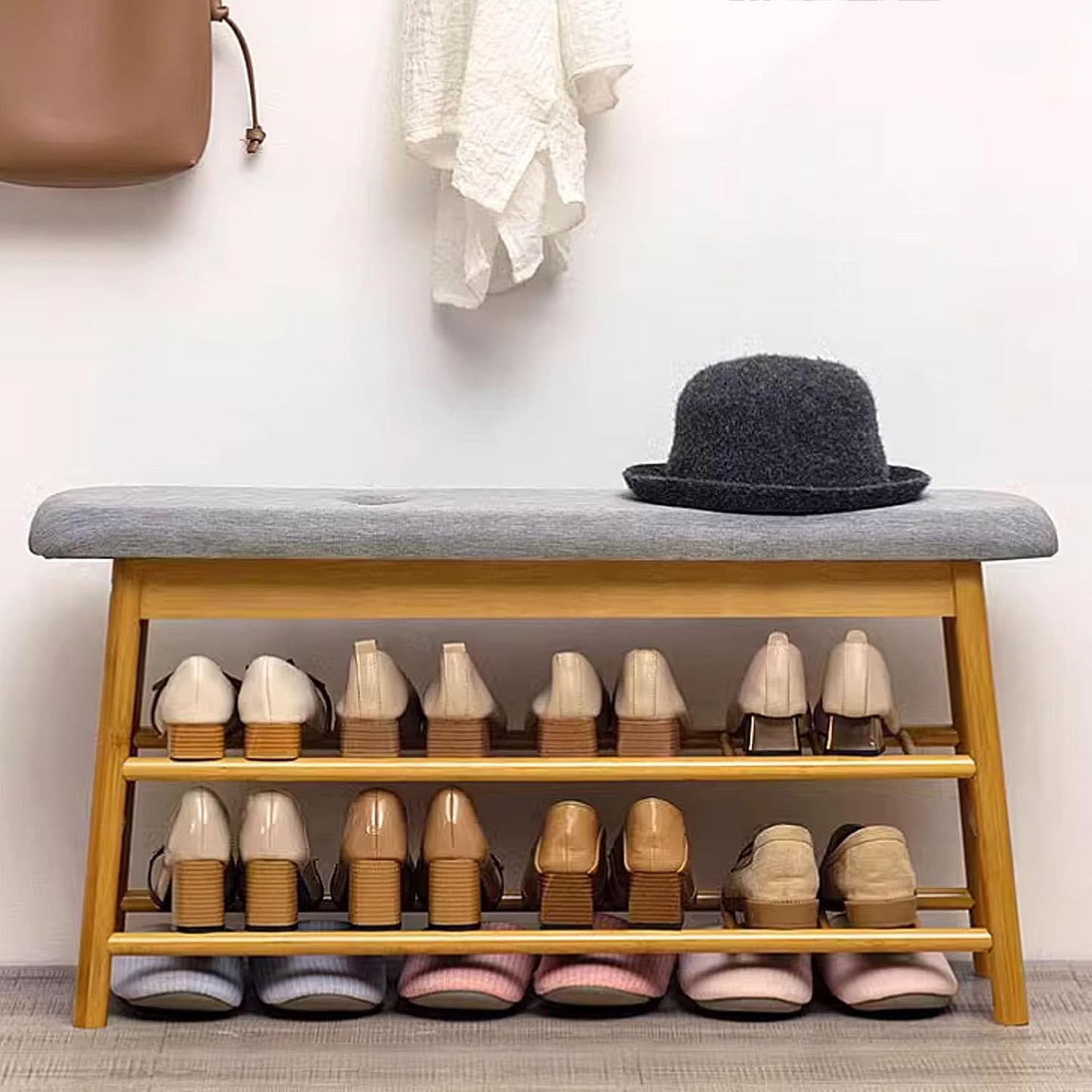 Bamboo 2 Tier Shoe Storage Rack Bench