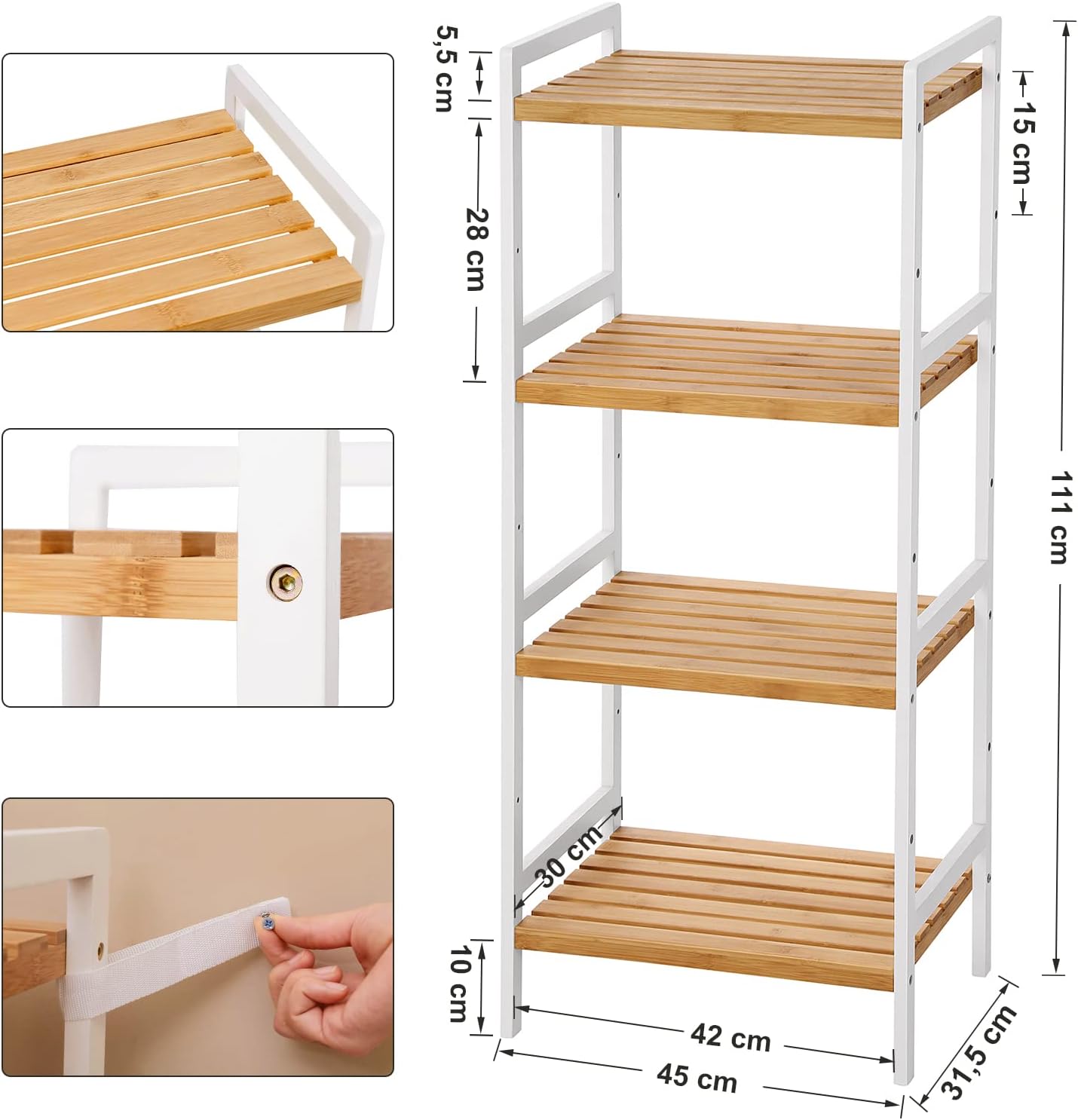 SONGMICS 4-Tier Bamboo Storage Rack