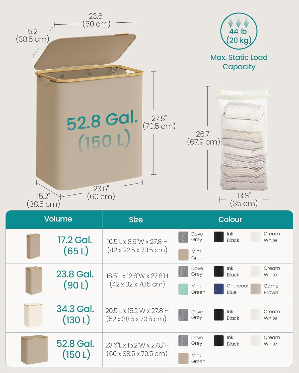 SONGMICS Laundry Basket with Lid LCB515N02