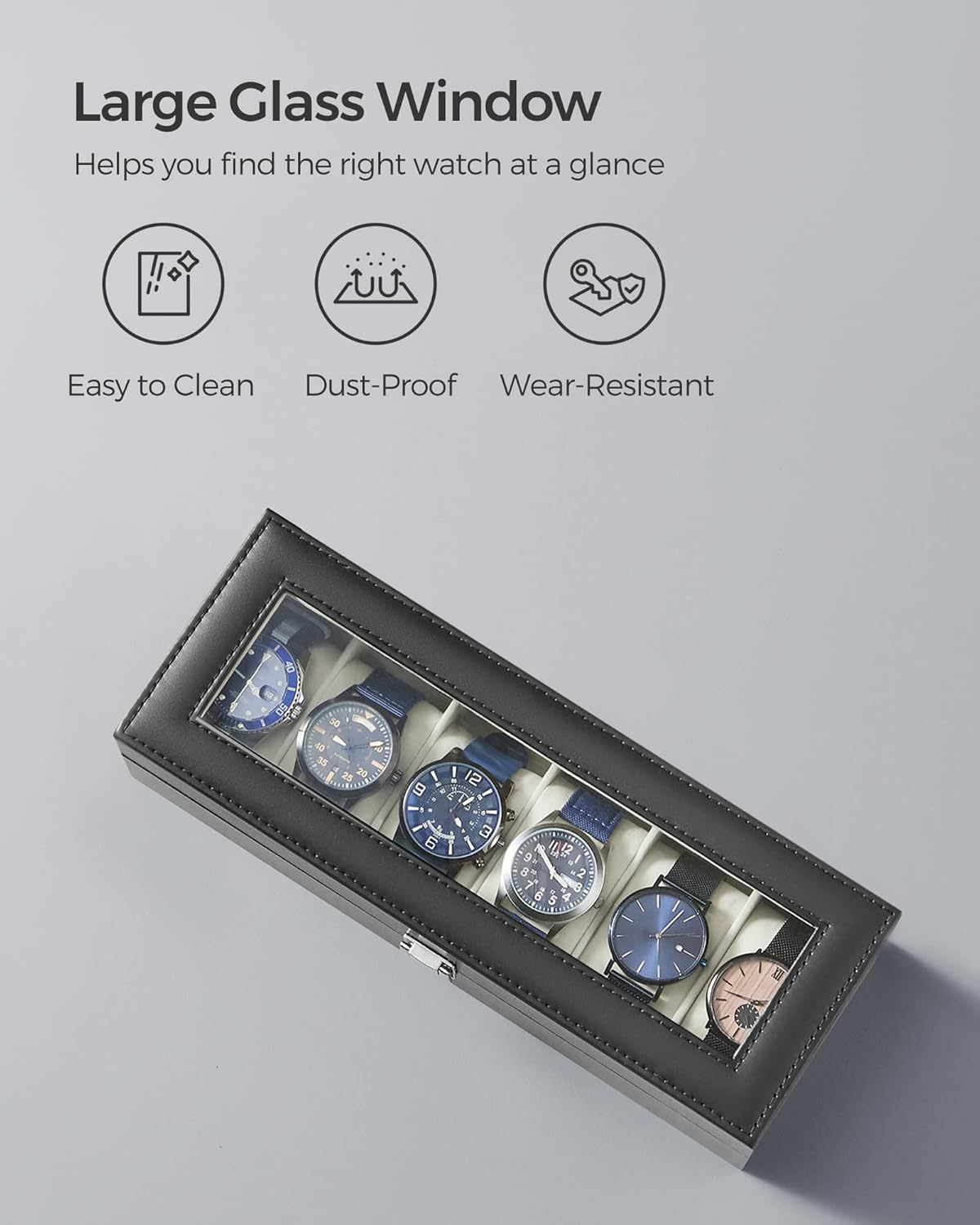 SONGMICS Watch Box with 6 Slots JWB06BE