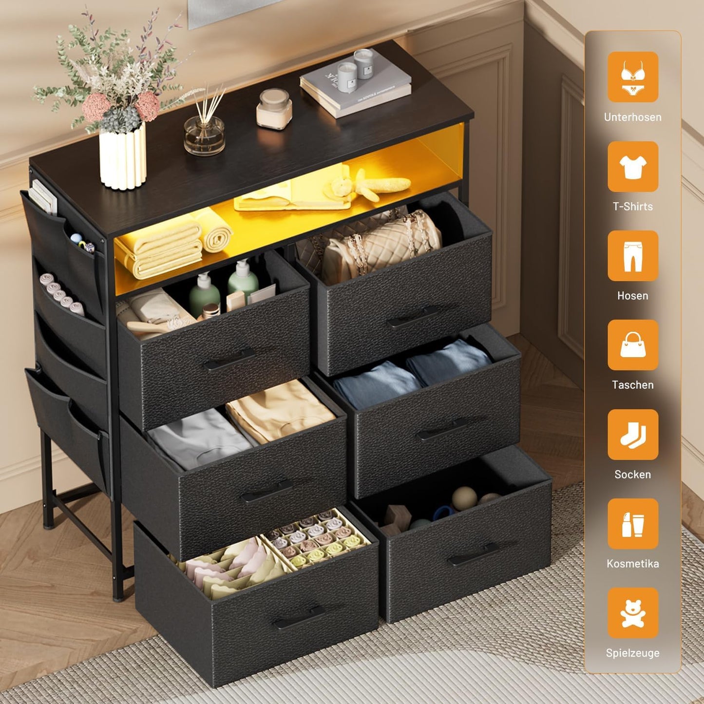 HLONONE Chest of Drawers with LED 320180BK