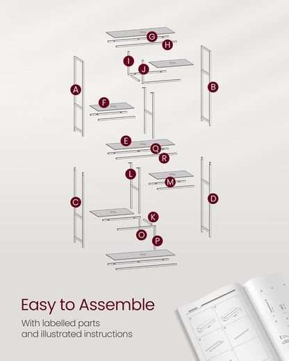 VASAGLE Bookshelf, 6-Tier Tall Bookcase Shelves