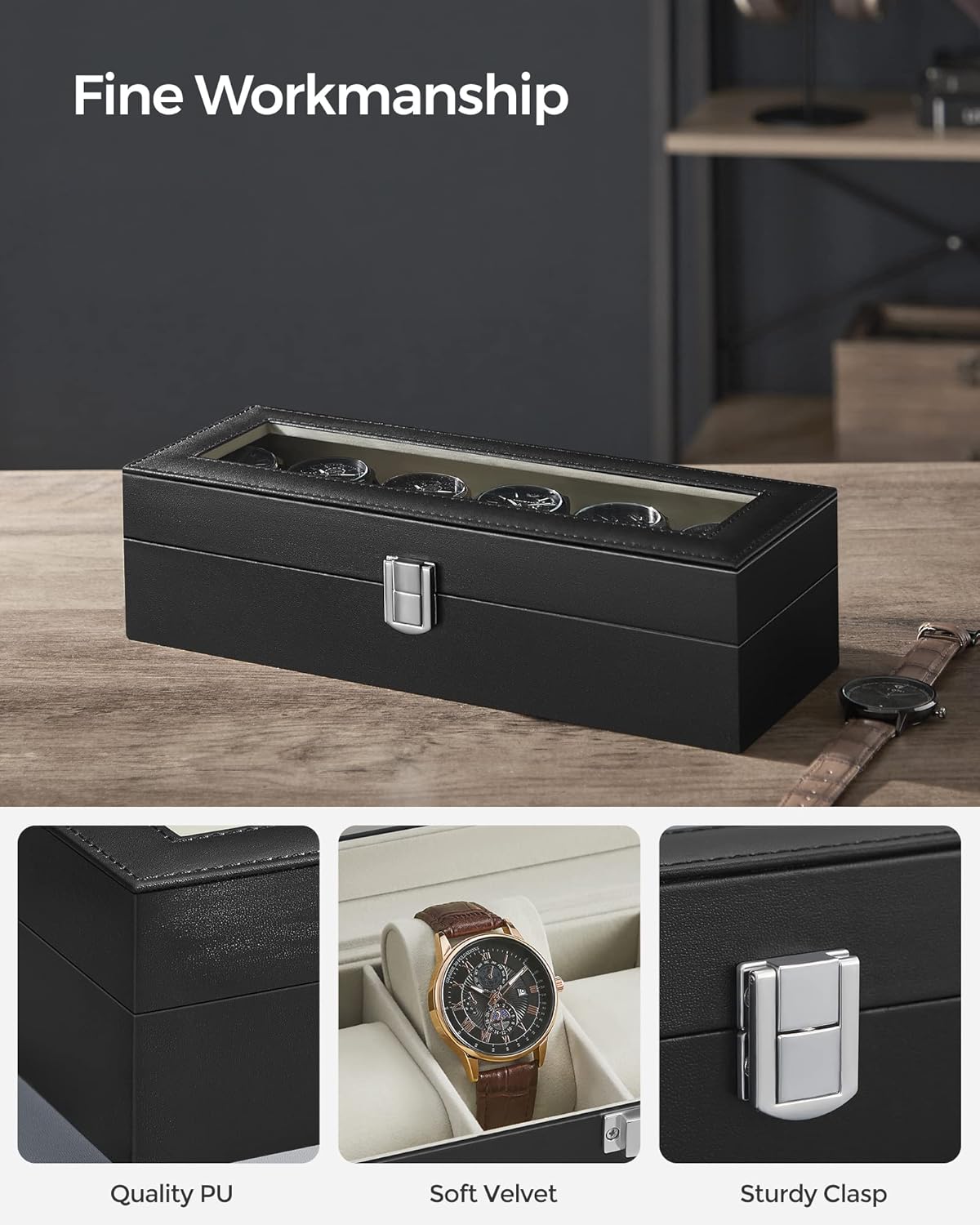 SONGMICS Watch Box with 6 Slots JWB06BE