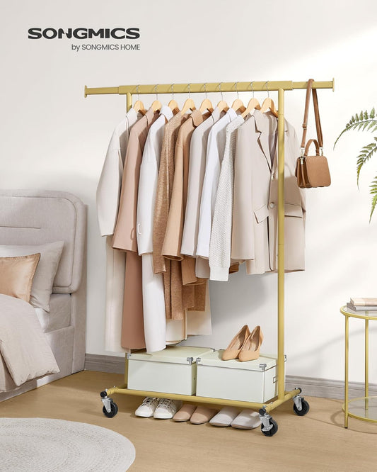 SONGMICS Gold Clothes Rack on Wheels HSR013A01