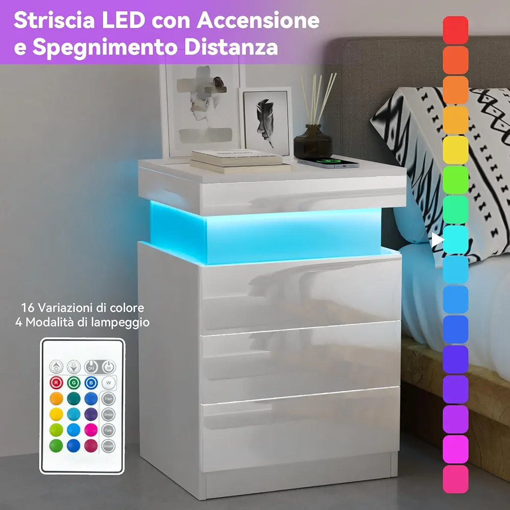ALFORDSON LED Bedside Table with 3-Drawer