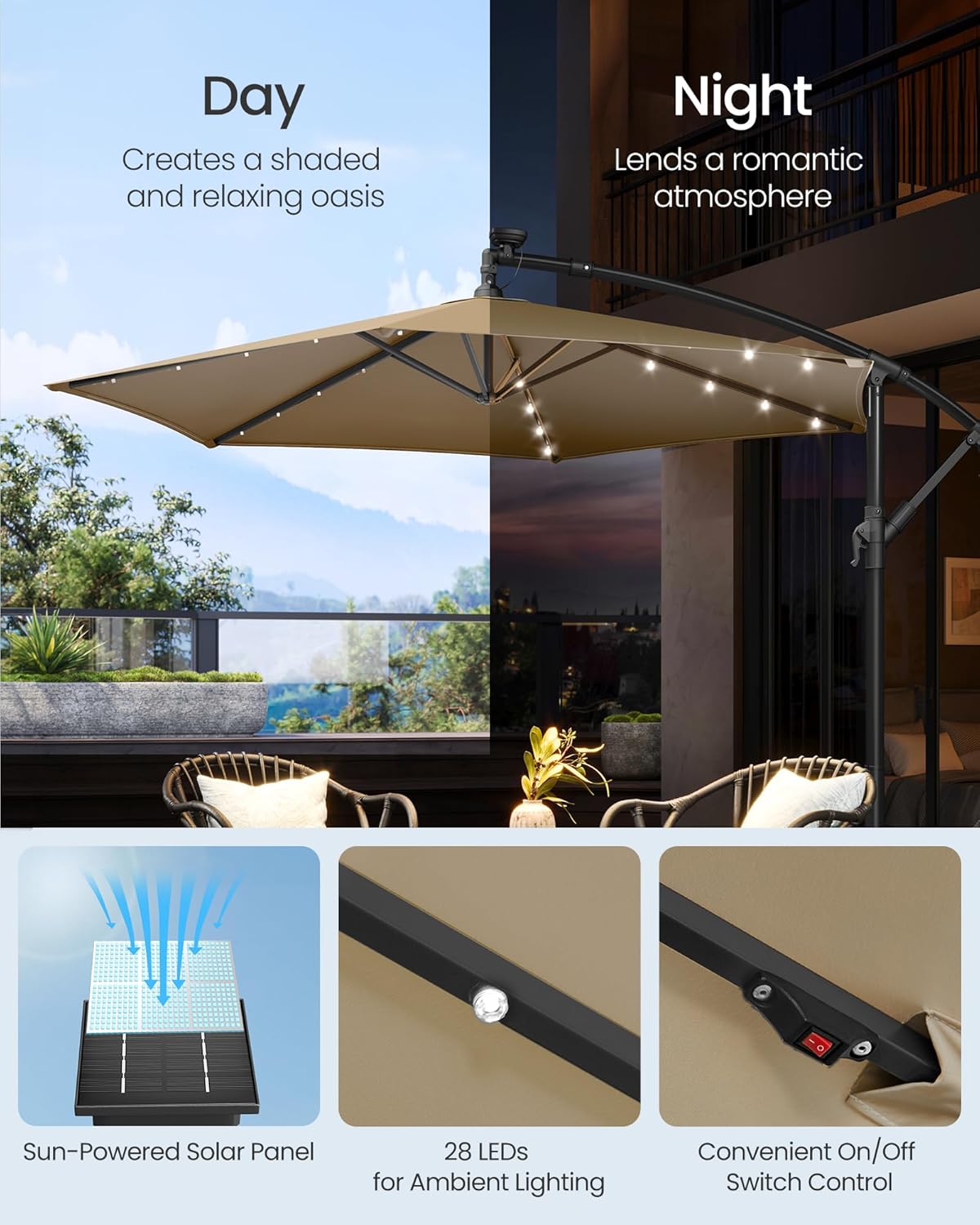 SONGMICS Parasol with LED Solar Lighting GPU119LZ01