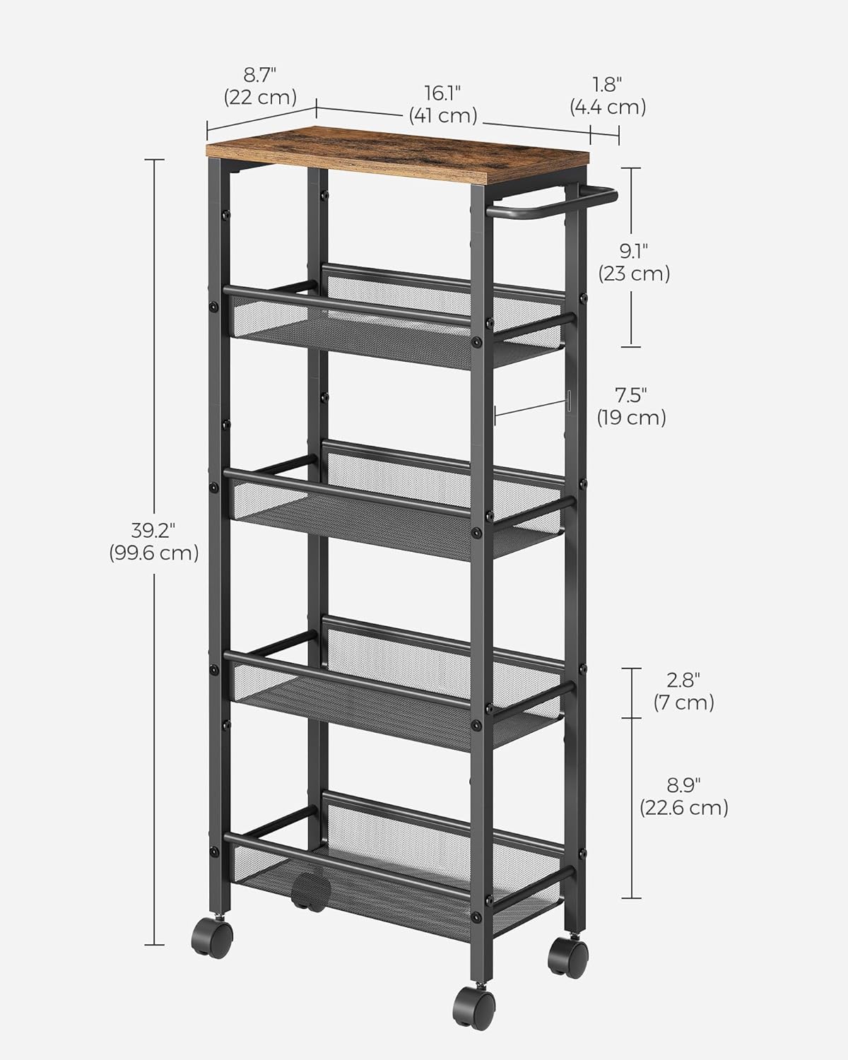 VASAGLE 5-Shelf Trolley