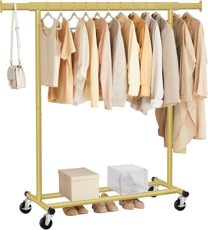 SONGMICS Gold Clothes Rack on Wheels HSR013A01