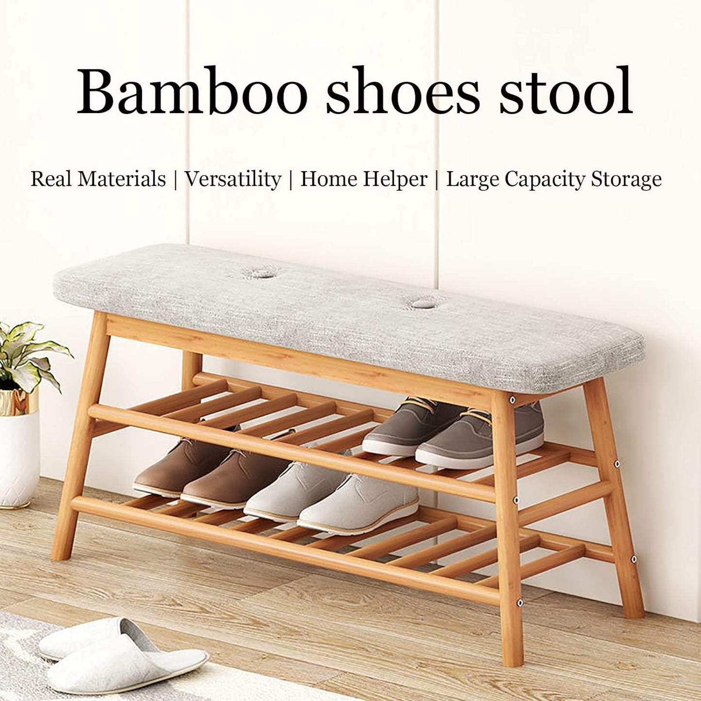 Bamboo 2 Tier Shoe Storage Rack Bench