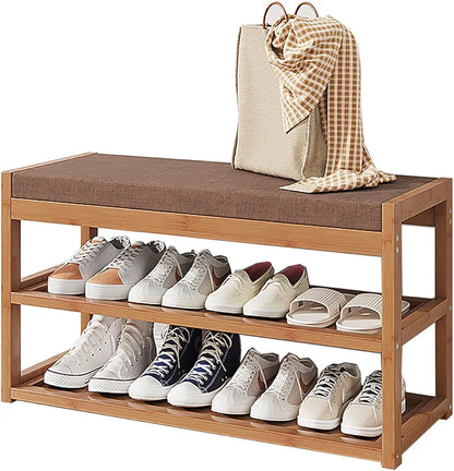 Bamboo 2-Tier Shoe Rack Bench