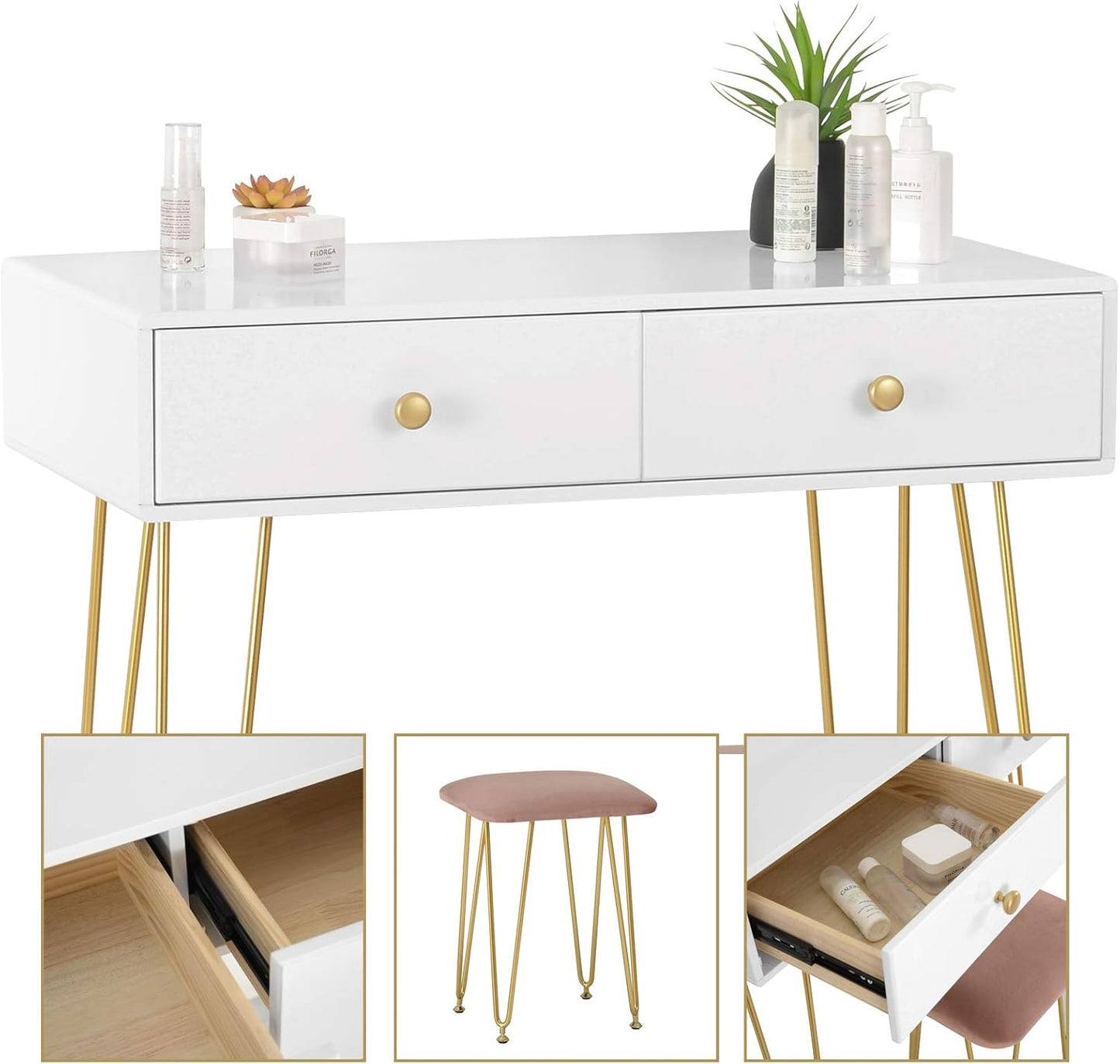 EUGAD Dressing Table with Stool and Wall Mount Mirror makeup vanity