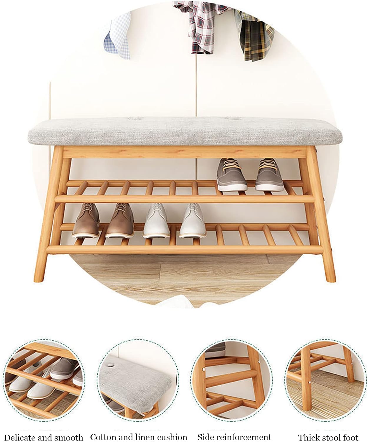 Bamboo 2 Tier Shoe Storage Rack Bench