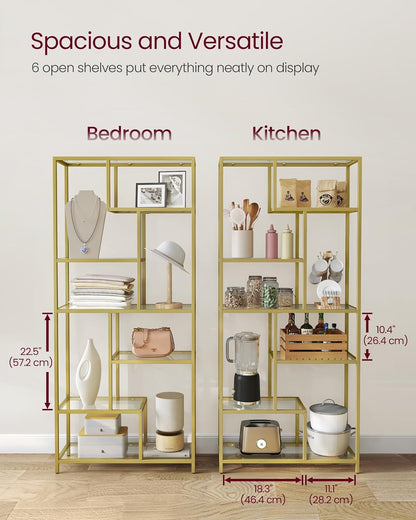 VASAGLE Bookshelf, 6-Tier Tall Bookcase Shelves