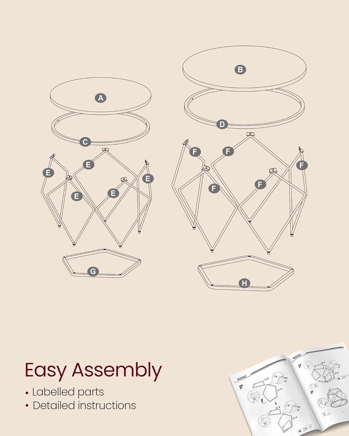 VASAGLE SET OF 2 Round Coffee Table