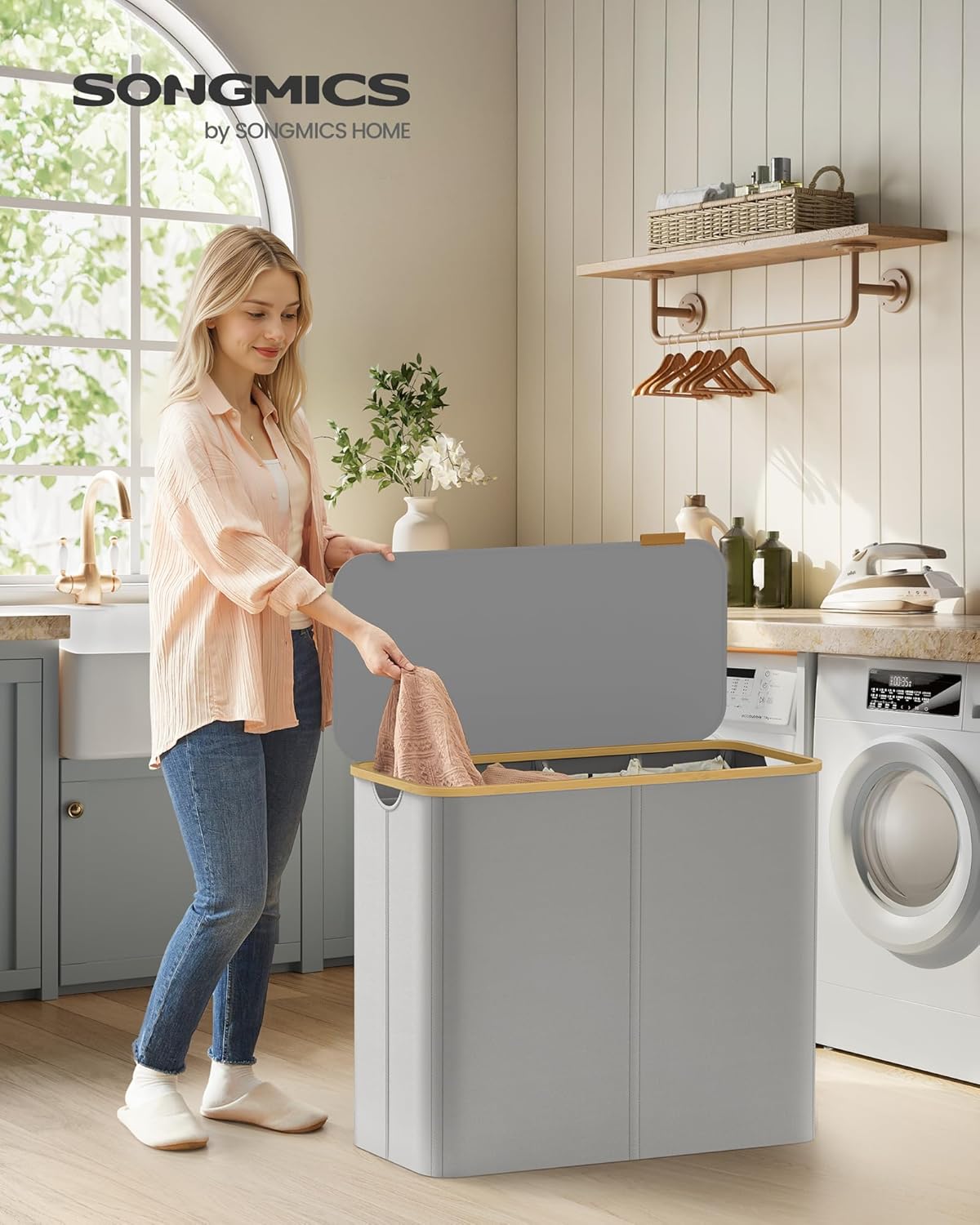 SONGMICS Laundry Basket with Lid LCB514GD01