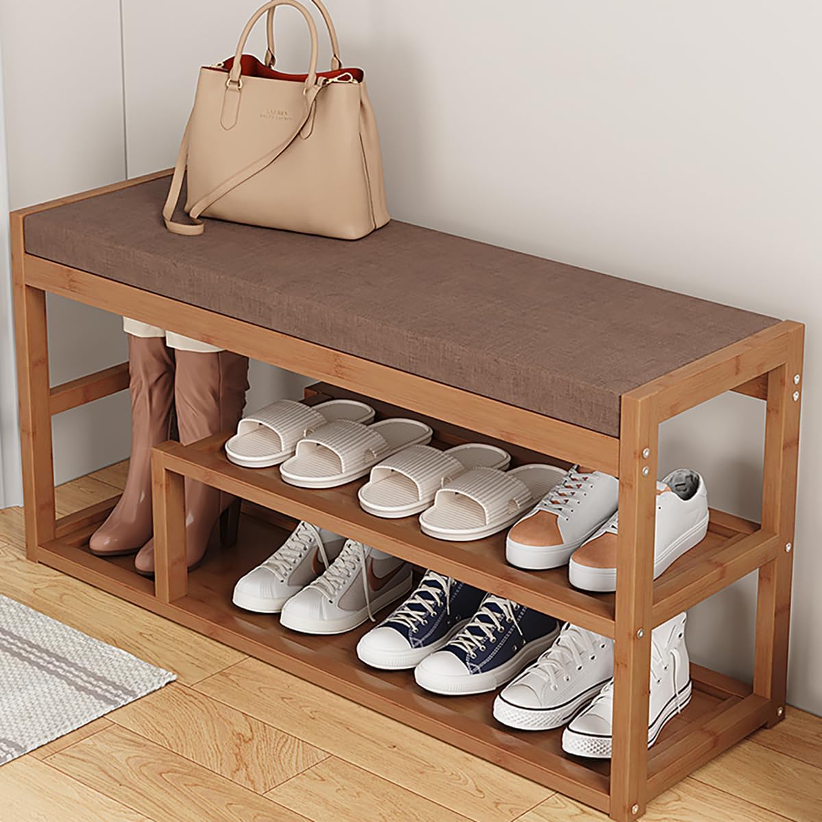 Bamboo 2-Tier Shoe Rack Bench