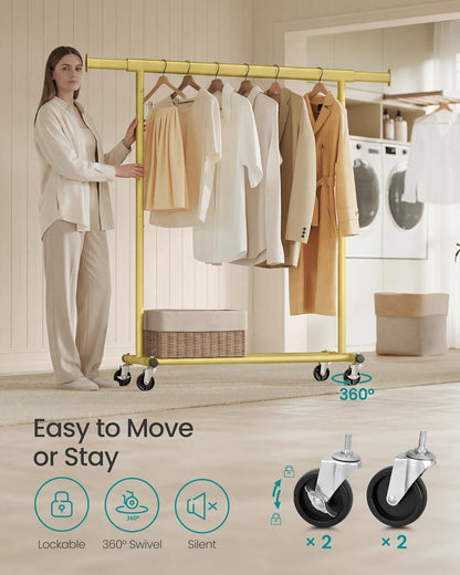 SONGMICS Gold Clothes Rack on Wheels HSR013A01