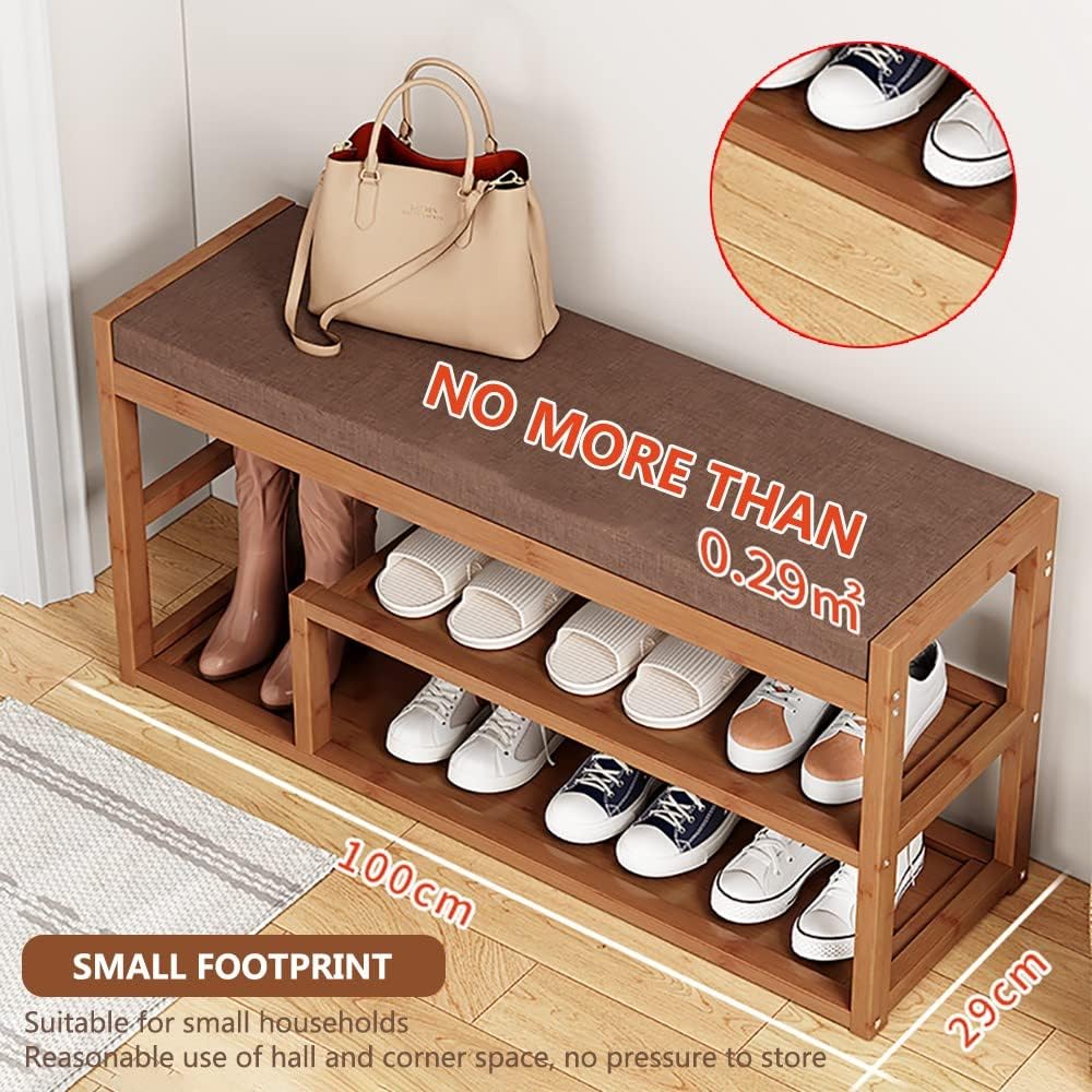 Bamboo 2-Tier Shoe Rack Bench