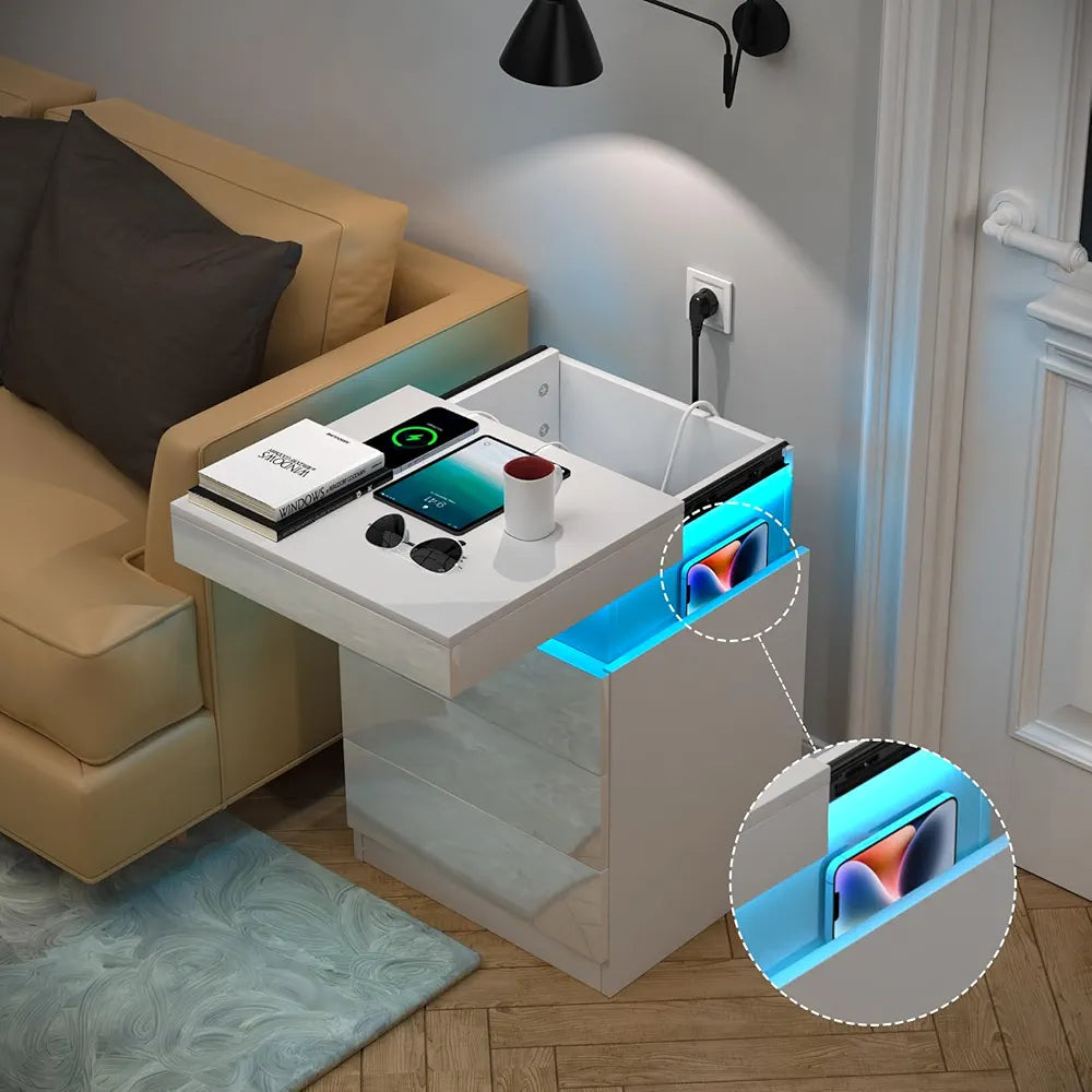 ALFORDSON LED Bedside Table with 3-Drawer