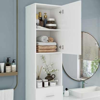 Homfa White Bathroom Storage Cabinet with Doors and Shelves, Modern Wood Style