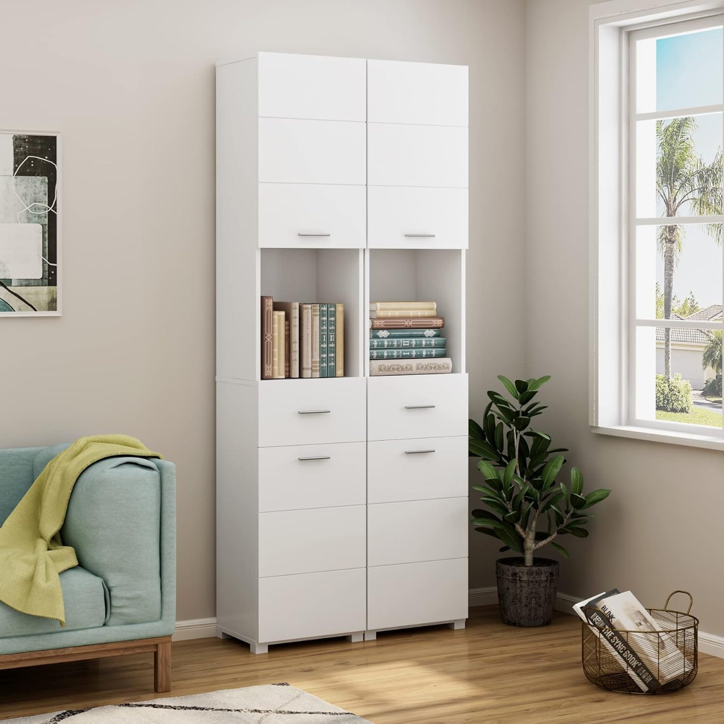 Homfa White Bathroom Storage Cabinet with Doors and Shelves, Modern Wood Style