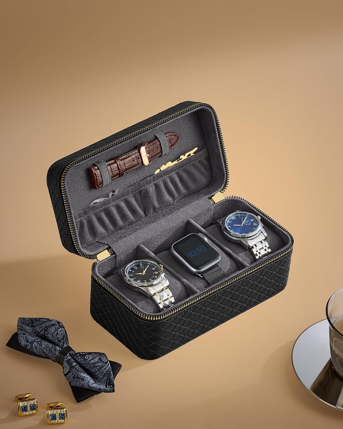 SONGMICS HOME RONNE Collection - 3-Slot Watch Travel Case JWB017G01